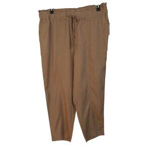 NWT A New Day Lyocell Tan Paperbag Waist Pants Plus Sz XXL Cropped Spring Cool